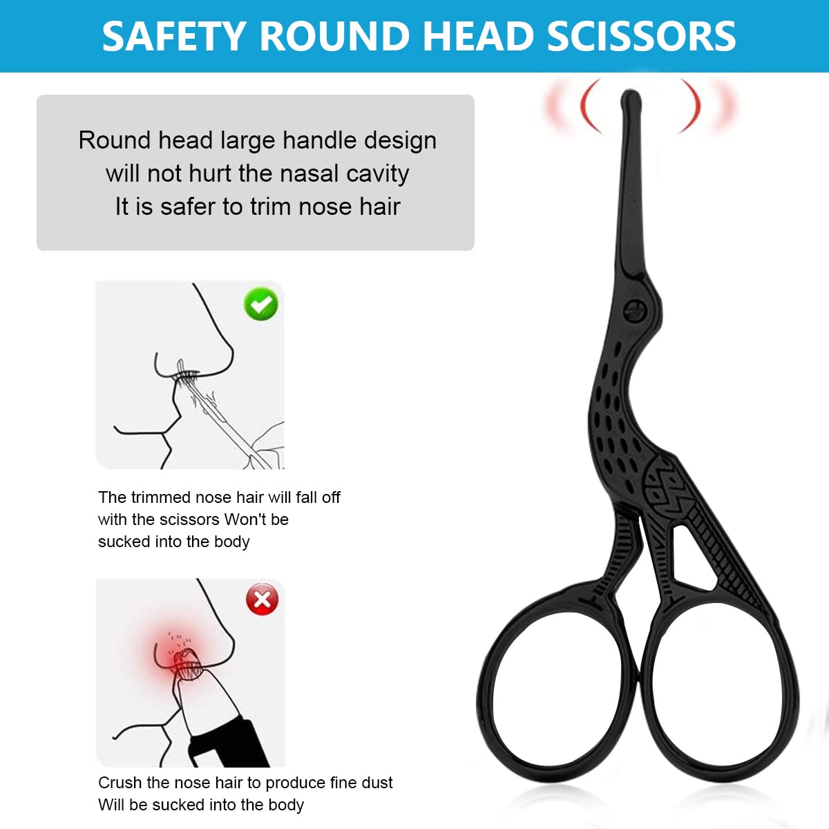 HASTHIP Black Safety Blunt Tip Creative Carved Crane, Small Beard Scissors & Nose Hair Trimmer Kit with Storage Box for Men, Women, Eyebrow, Facial Hair, Moustache HASTHIP Black Safety Blunt Tip Creative Carved Crane, Small Beard Scissors & Nose Hair Trimmer Kit with Storage Box for Men, Women, Eyebrow, Facial Hair, Moustache